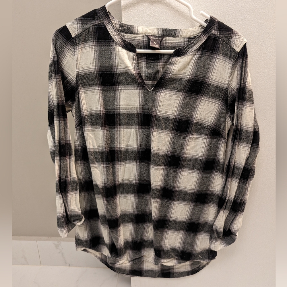 Eddie Bauer 3/4 Sleeve Flannel Shirt, Size XS
